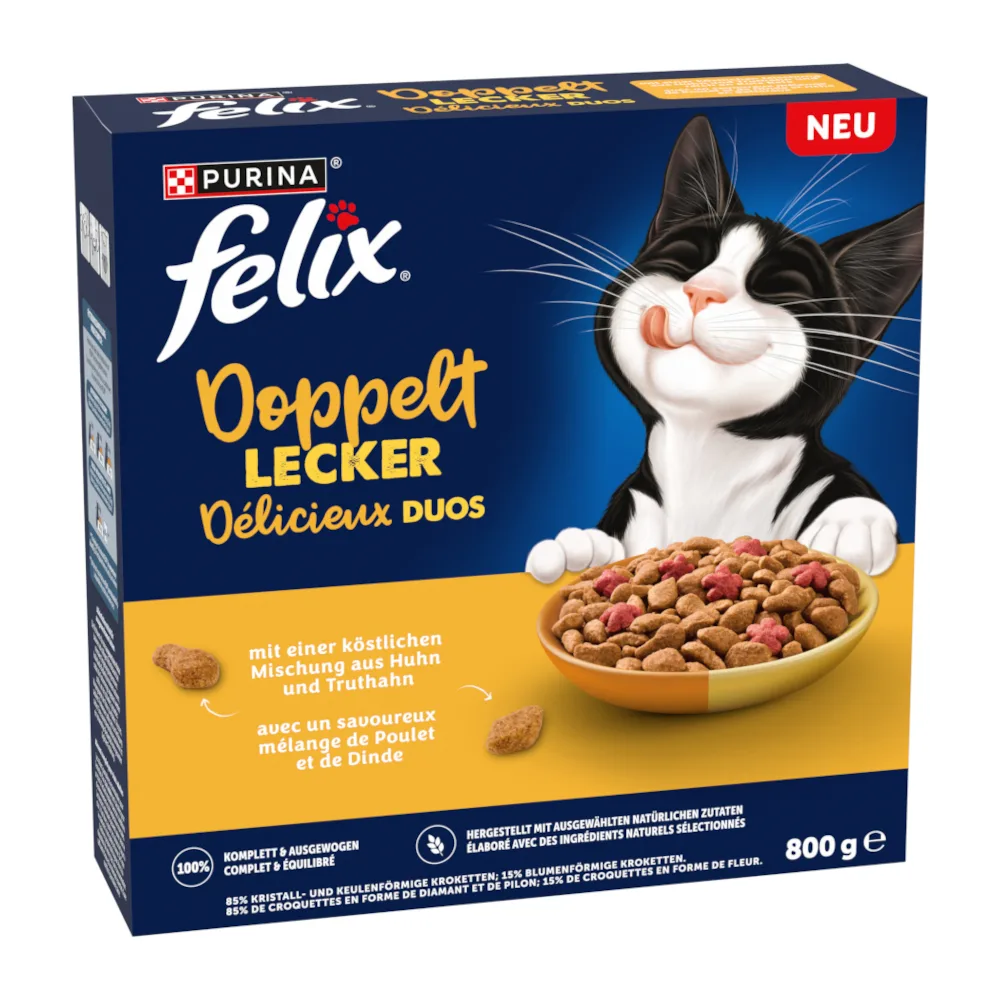 2x800g Felix Dubbel lekker Kip & Kalkoen Kattenvoer droog van Felix – productfoto