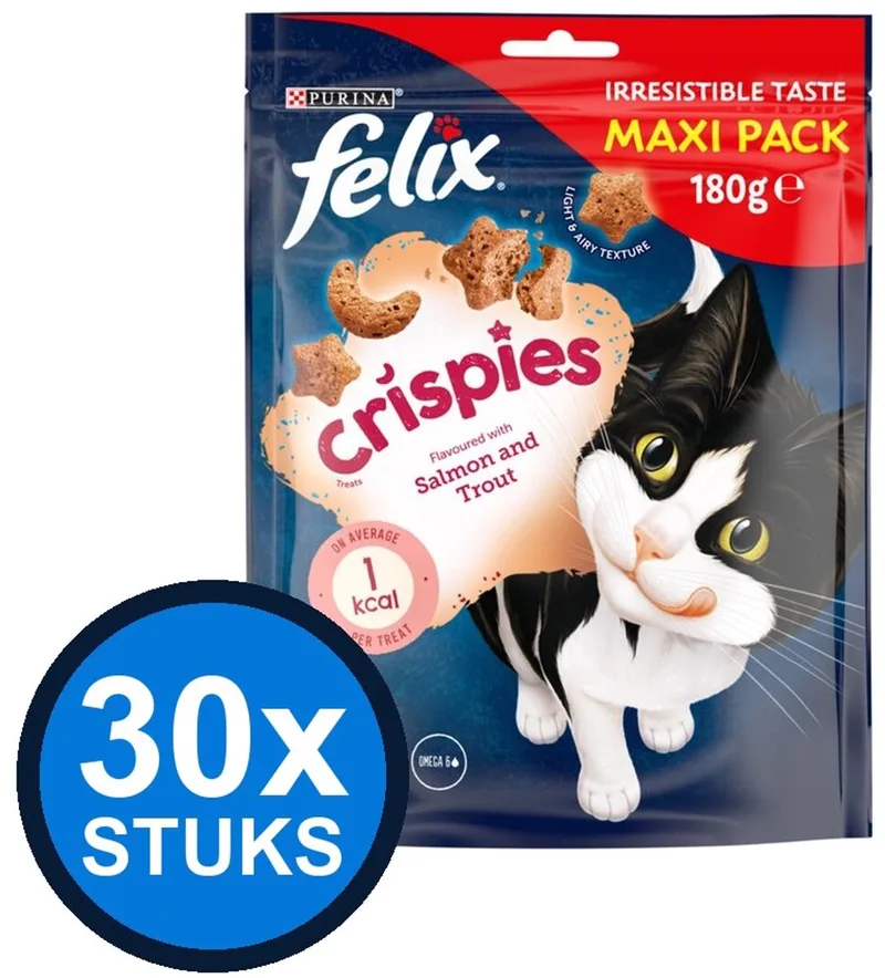 30x Felix - Crispies Zalm & Forel Maxipack - Kattenvoer Snacks - 180 g von Felix – Produktfoto