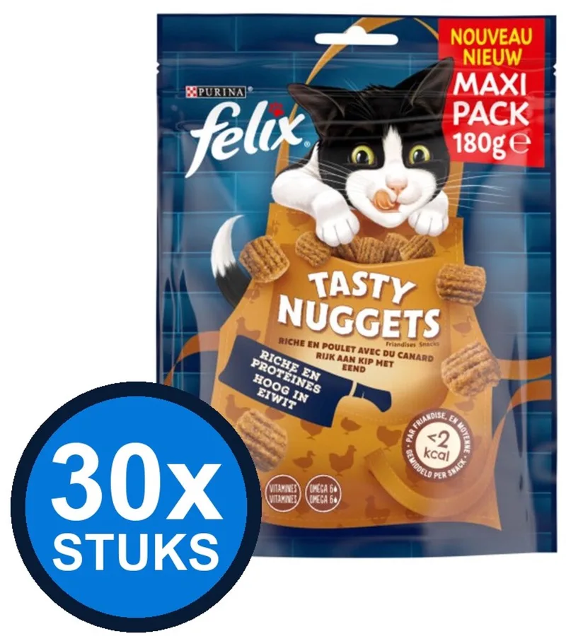 30x Felix - Tasty Nuggets Kip & Eend - Kattenvoer Snacks - 180 g von Felix – Produktfoto