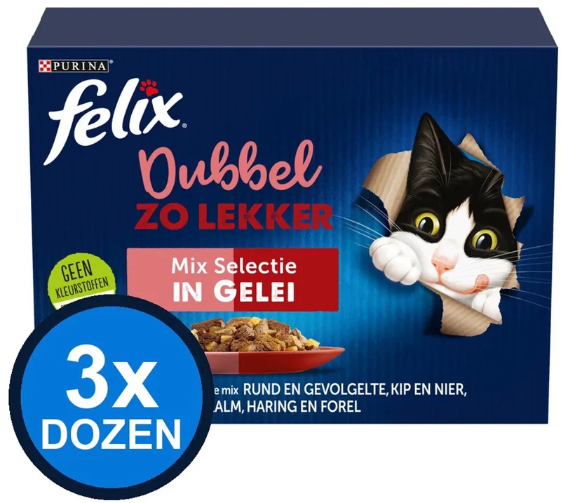 3x Felix - Dubbel Zo Lekker Mix Selectie in Gelei - Kattenvoer Natvoer - 12x85g von Felix – Produktfoto