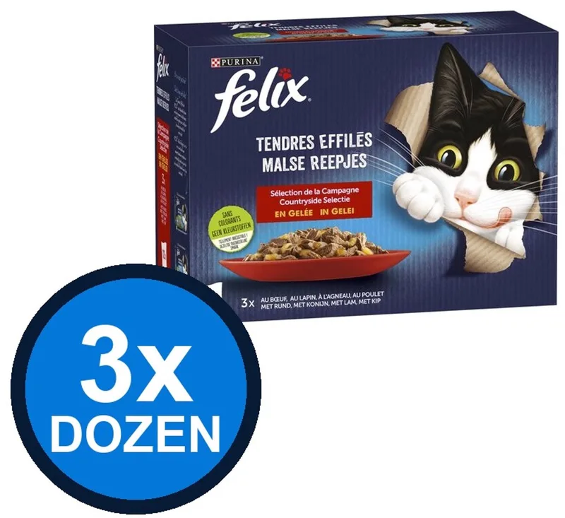3x Felix - Elke Dag Feest Countryside Selectie in Gelei - Kattenvoer Natvoer - 12x85g von Felix – Produktfoto