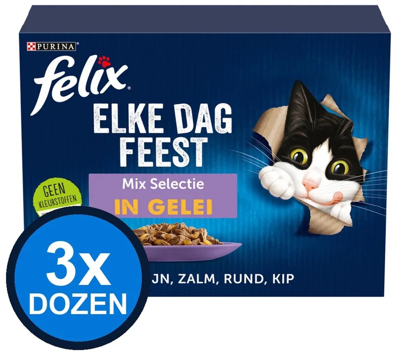 3x Felix - Elke Dag Feest Mix Selectie in Gelei - Kattenvoer Natvoer - 12x85g by Felix – product photo