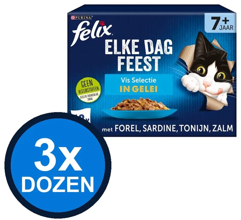 3x Felix - Elke Dag Feest Senior Vis Selectie in Gelei - Kattenvoer Natvoer - 12x85g von Felix – Produktfoto