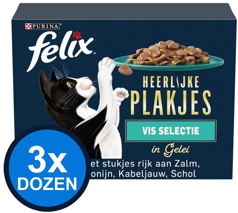 3x Felix - Heerlijke Plakjes Vis Selectie in Gelei - Kattenvoer Natvoer - 12x80g by Felix – product photo