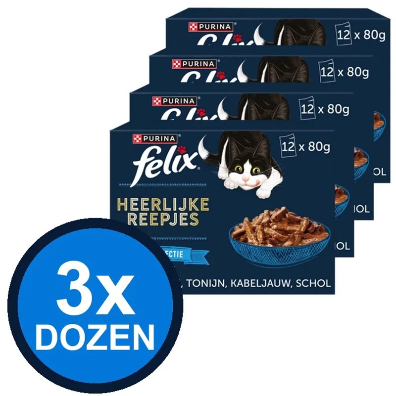 3x Felix - Heerlijke Reepjes Vis Selectie in Jus - Kattenvoer Natvoer - 12x80g von Felix – Produktfoto