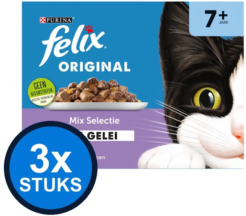 3x Felix - Original Senior Mix Selectie in Gelei - Kattenvoer Natvoer - 12x85g de Felix – photo produit