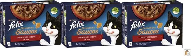 3x Felix - Sensations Countryside Selectie in Saus - Kattenvoer Natvoer - 12x85g von Felix – Produktfoto