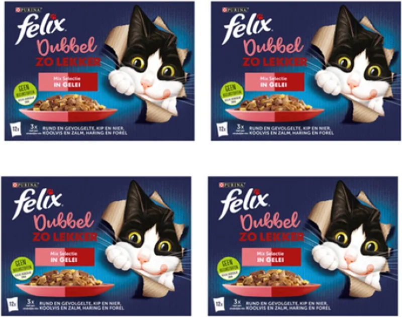4x Felix - Dubbel Zo Lekker Mix Selectie in Gelei - Kattenvoer Natvoer - 12x85g von Felix – Produktfoto