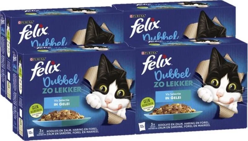 4x Felix - Dubbel Zo Lekker Vis Selectie in Gelei - Kattenvoer Natvoer - 12x85g von Felix – Produktfoto