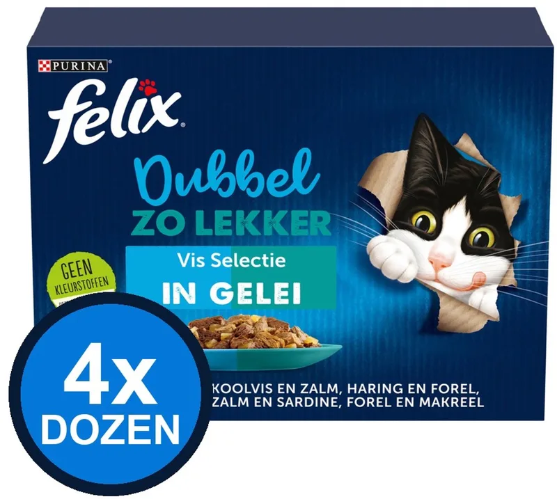 4x Felix - Dubbel Zo Lekker Vis Selectie in Gelei - Kattenvoer Natvoer - 12x85g de Felix – photo produit
