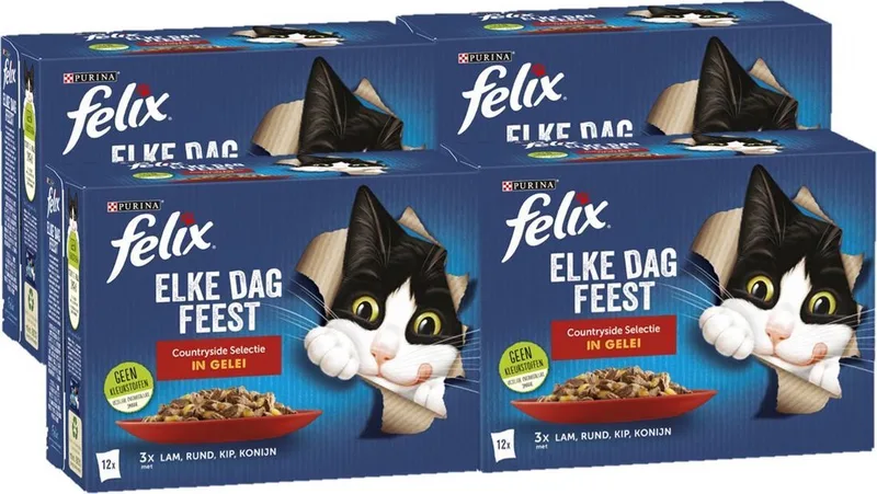 4x Felix - Elke Dag Feest Countryside Selectie in Gelei - Kattenvoer Natvoer - 12x85g von Felix – Produktfoto