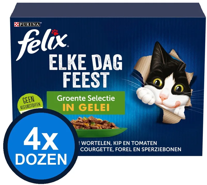 4x Felix - Elke Dag Feest Groente Selectie in Gelei - Kattenvoer Natvoer - 12x85g de Felix – photo produit
