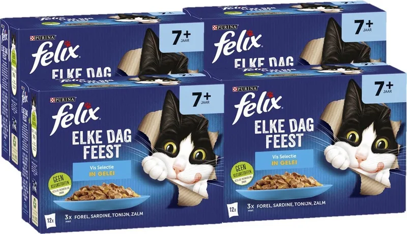 4x Felix - Elke Dag Feest Senior Vis Selectie in Gelei - Kattenvoer Natvoer - 12x85g von Felix – Produktfoto