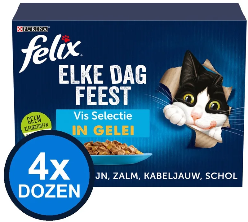 4x Felix - Elke Dag Feest Vis Selectie in Gelei - Kattenvoer Natvoer - 12x85g von Felix – Produktfoto