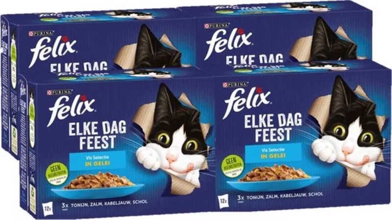 4x Felix - Elke Dag Feest Vis Selectie in Gelei - Kattenvoer Natvoer - 12x85g von Felix – Produktfoto