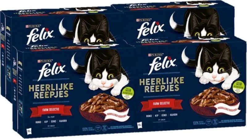 4x Felix - Heerlijke Reepjes Farm Selectie in Saus - Kattenvoer Natvoer - 12x80g von Felix – Produktfoto