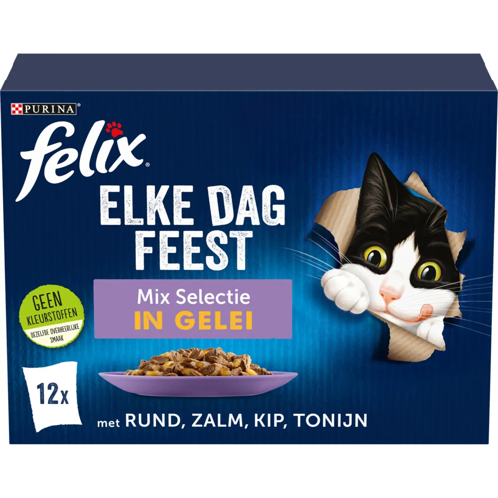 4x Felix Kattenvoer Nat in Gelei Elke Dag Feest Mix Selectie 7+ 12 x 85 gr by Felix – product photo
