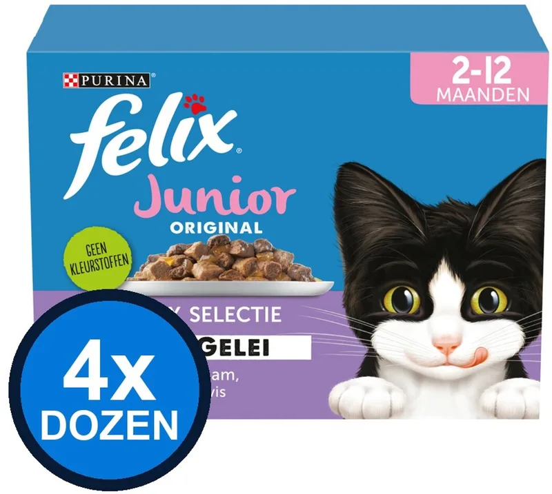 4x Felix - Original Junior Mix Selectie in Gelei - Kattenvoer Natvoer - 12x85g von Felix – Produktfoto