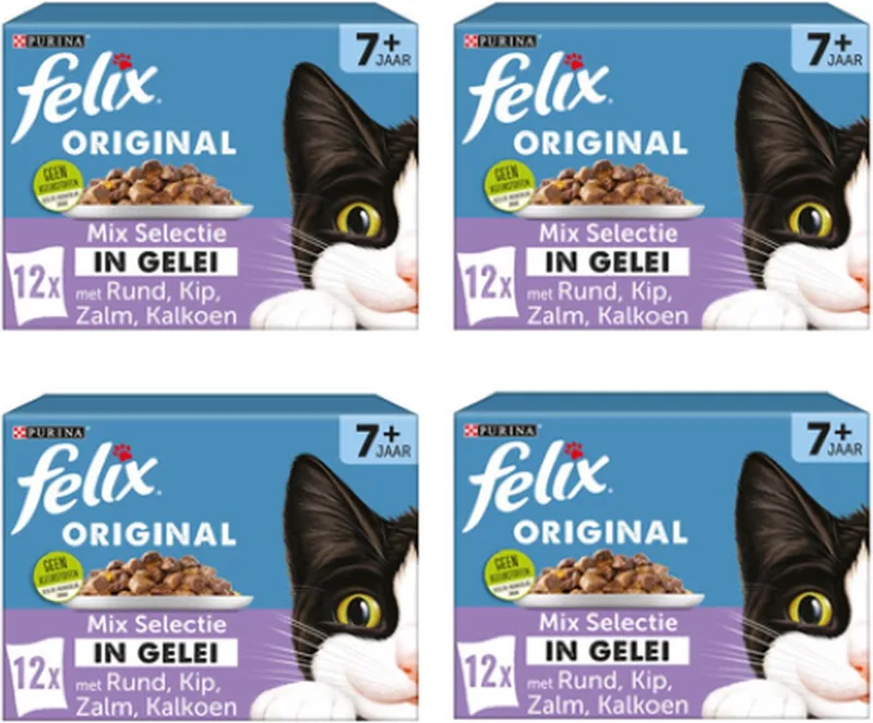 4x Felix - Original Senior Mix Selectie in Gelei - Kattenvoer Natvoer - 12x85g von Felix – Produktfoto