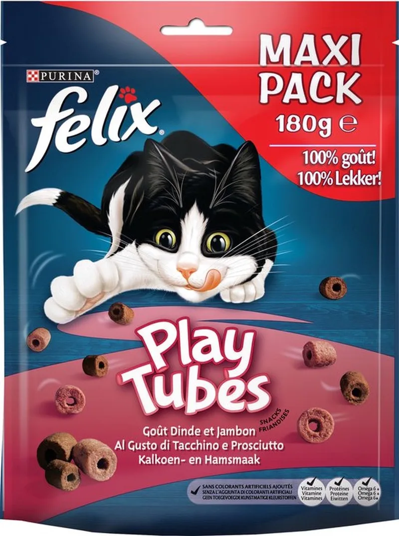 4x Felix PlayTubes - Kattensnacks - Kalkoen & Ham - 180 g by Felix – product photo