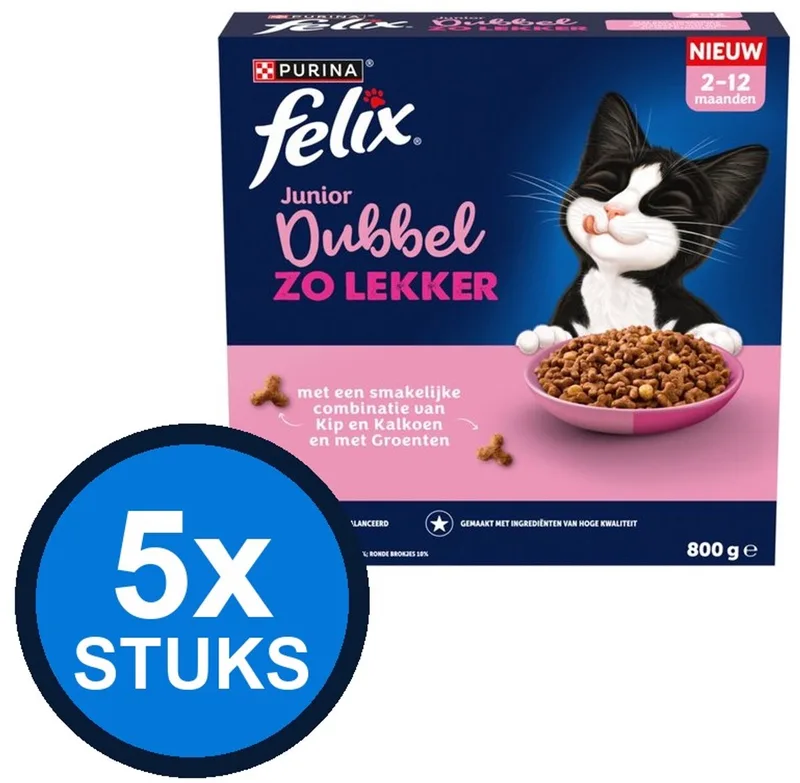 5x Felix - Dubbel Zo Lekker Junior Kip - Kattenvoer Droogvoer - 800 g de Felix – photo produit