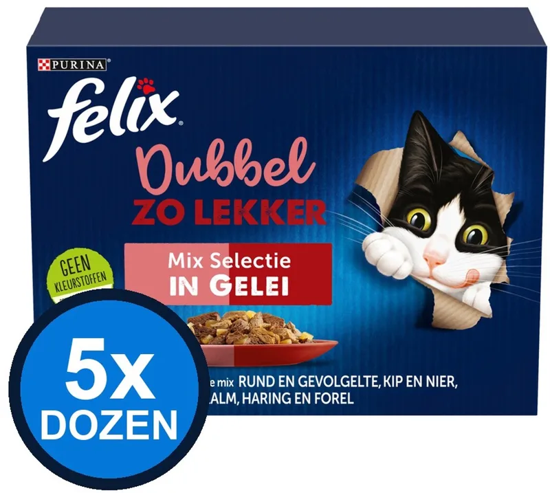 5x Felix - Dubbel Zo Lekker Mix Selectie in Gelei - Kattenvoer Natvoer - 12x85g de Felix – photo produit