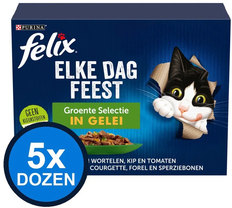 5x Felix - Elke Dag Feest Groente Selectie in Gelei - Kattenvoer Natvoer - 12x85g de Felix – photo produit