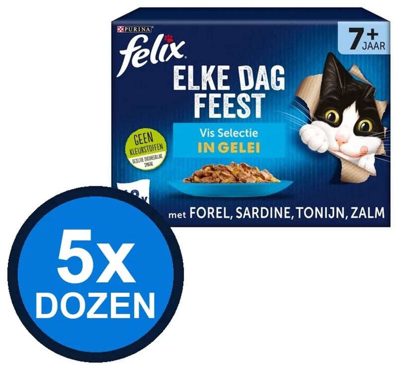 5x Felix - Elke Dag Feest Senior Vis Selectie in Gelei - Kattenvoer Natvoer - 12x85g by Felix – product photo