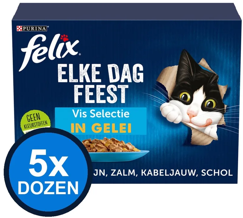 5x Felix - Elke Dag Feest Vis Selectie in Gelei - Kattenvoer Natvoer - 12x85g von Felix – Produktfoto