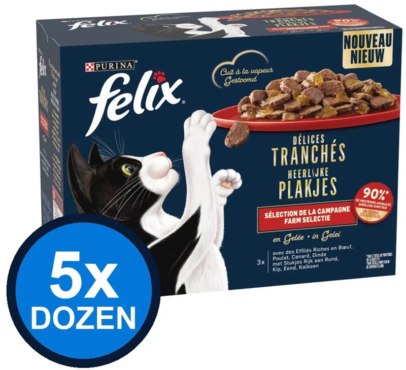 5x Felix - Heerlijke Plakjes Farm Selectie in Gelei - Kattenvoer Natvoer - 12x80g by Felix – product photo