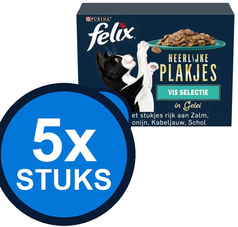 5x Felix - Heerlijke Plakjes Vis Selectie in Gelei - Kattenvoer Natvoer - 12x80g by Felix – product photo