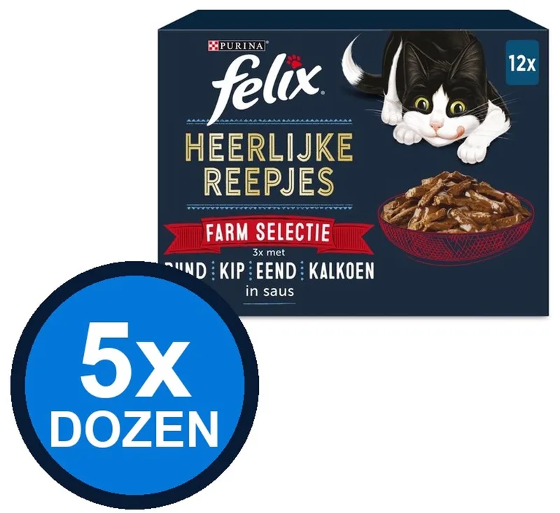 5x Felix - Heerlijke Reepjes Farm Selectie in Saus - Kattenvoer Natvoer - 12x80g von Felix – Produktfoto