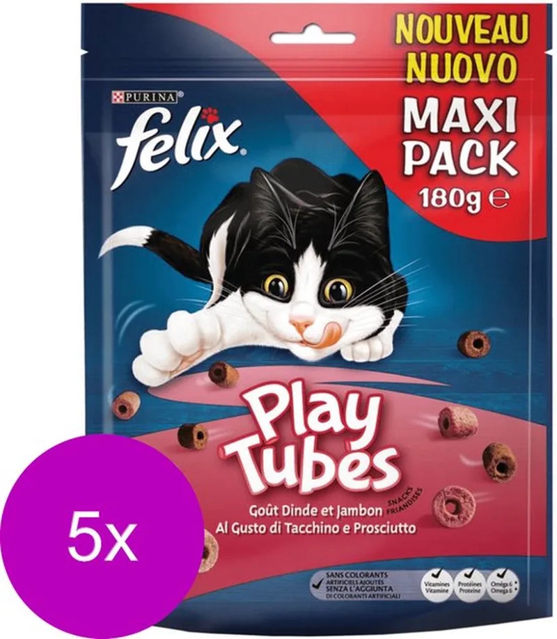 5x Felix - Playtubes Kalkoen & Ham - Kattensnacks - 180 g von Felix – Produktfoto