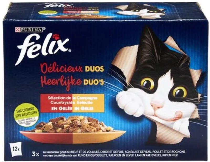6x Felix katten natvoer Duo's Countryside Selectie in Gelei 12 x 85 gram de Felix – photo produit