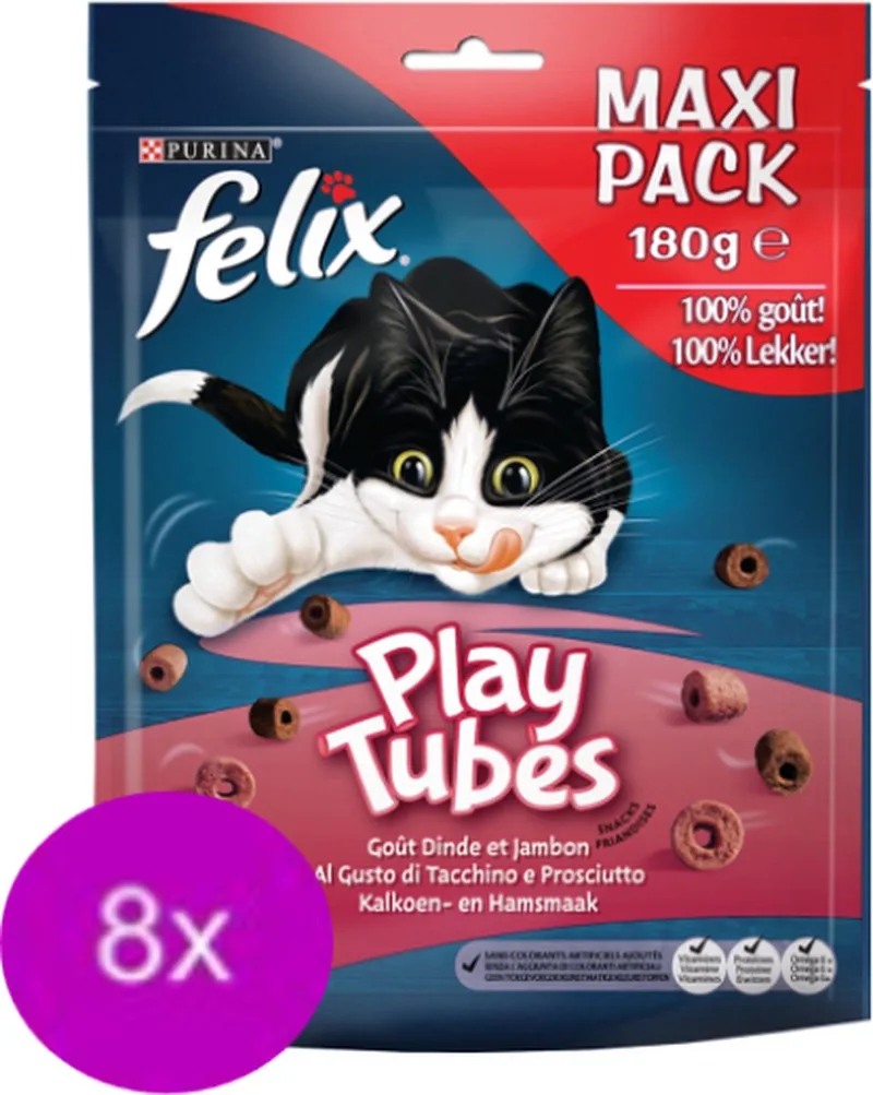8x Felix - Playtubes Kalkoen & Ham - Kattensnacks - 180 g de Felix – photo produit