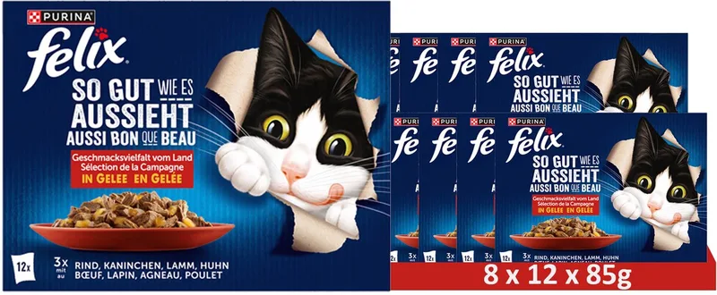 As Good as It Looks 12-pack natvoer voor katten, diverse landelijke smaken (6 x 12 x 85g) von Felix – Produktfoto