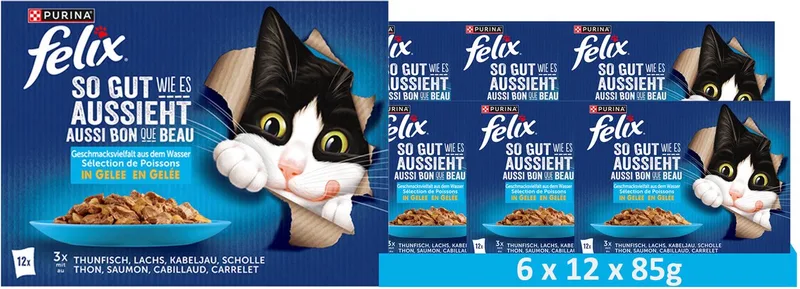As Good as It Looks 12-Pack Wet Cat Food, A Variety of Flavors from the Water (6 x 12 x 85g) fra Felix – produktbillede