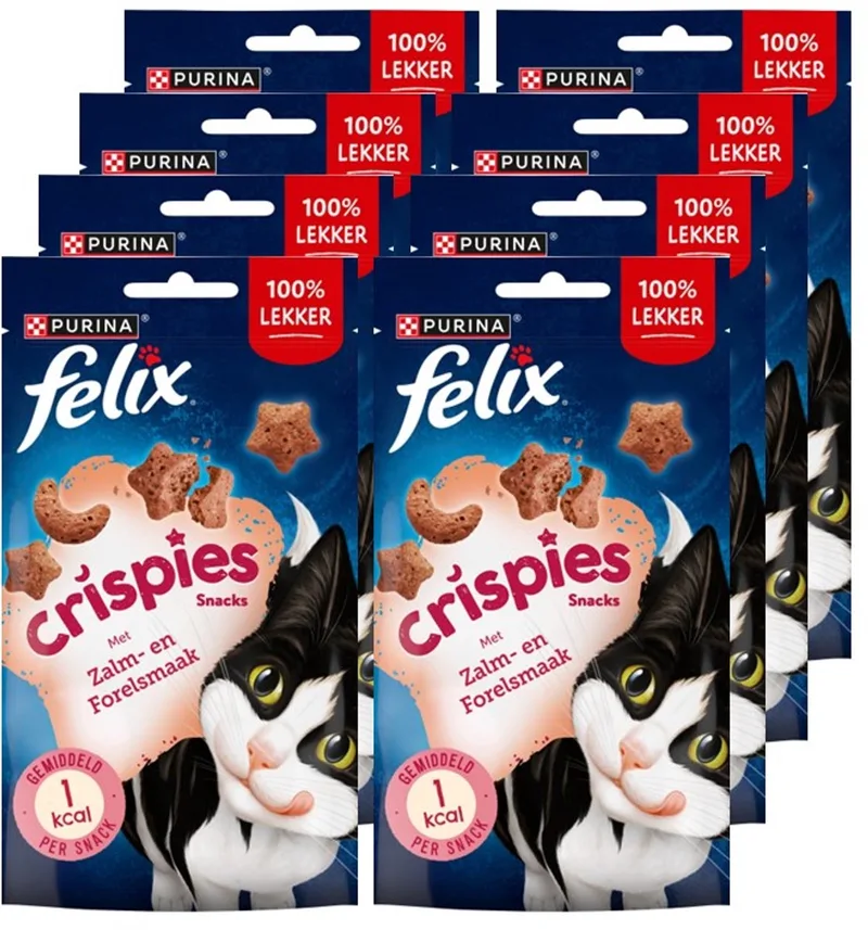Crispies - Kattensnacks - Kattensnoepjes - Zalm & Forel - 8 x 45 g von Felix – Produktfoto