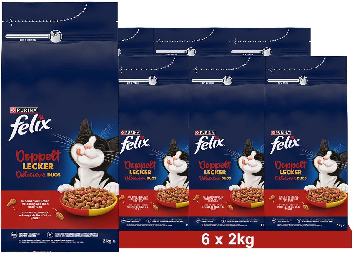Dubbel Lekker Rund Droogvoer (6 x 2kg) van Felix – productfoto