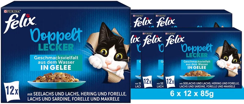 Dubbel lekker Smaakvariatie uit het water Natvoer voor katten (6 x 12 x 85g) von Felix – Produktfoto