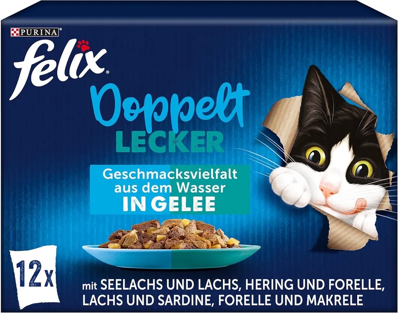 Dubbel lekker Smaakvariatie uit het water Natvoer voor katten (1 x 12 x 85g) by Felix – product photo