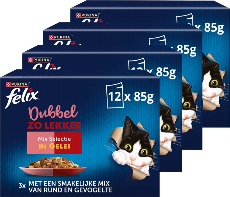 Dubbel Zo Lekker in Gelei - Kattenvoer Natvoer - Mix Selectie - 48 x 85 g de Felix – photo produit