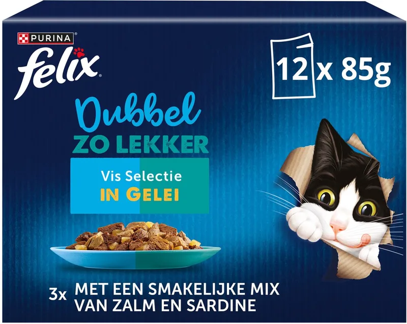Dubbel Zo Lekker in Gelei - Kattenvoer Natvoer - Vis Selectie - 48 x 85 g by Felix – product photo
