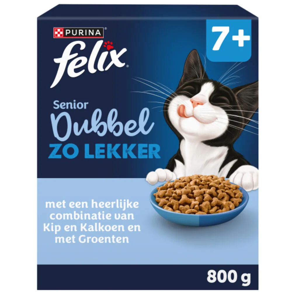 Dubbel Zo Lekker Kattenvoer Droog Senior Kip & Kalkoen 800 gr by Felix – product photo