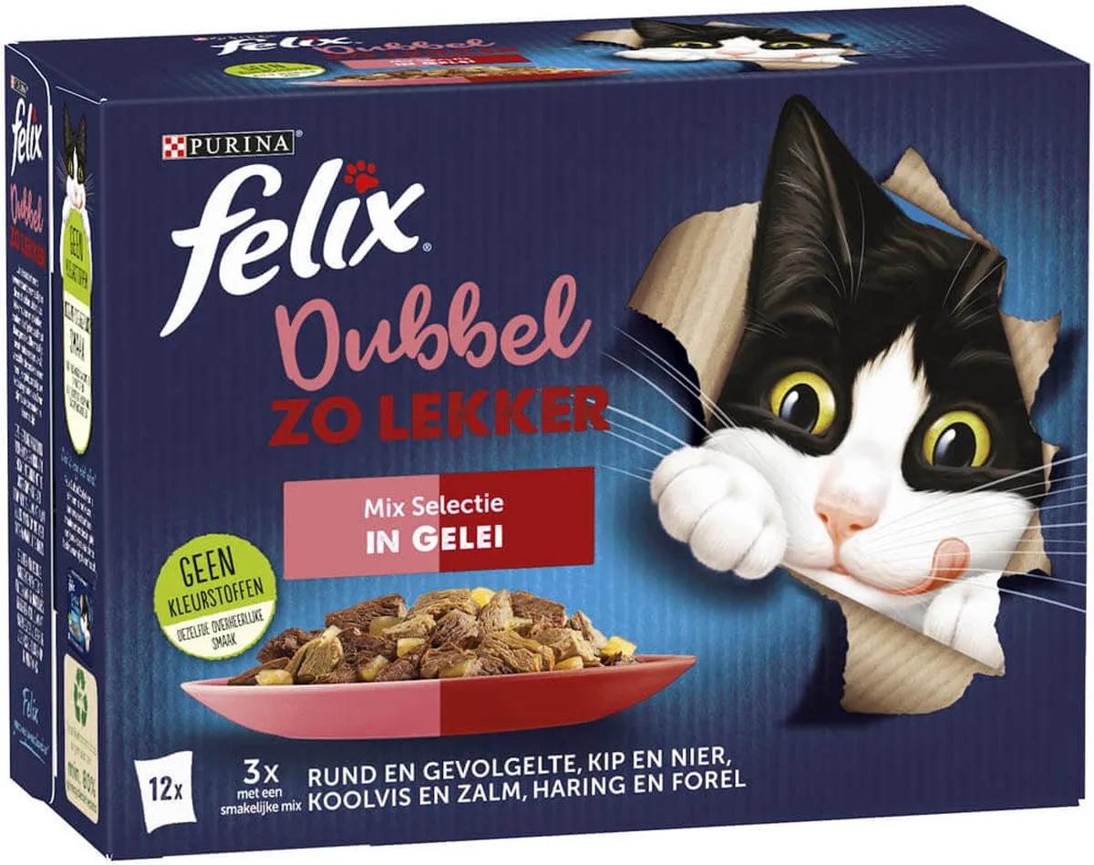 Dubbel Zo Lekker - Mix Selectie - 24 x 85 gram - Kattenvoer van Felix – productfoto
