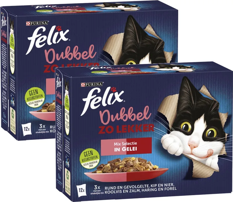 Dubbel Zo Lekker Mix Selectie In Gelei - Multipack - Katten Natvoer - 2040g (2x12x85g) fra Felix – produktbillede