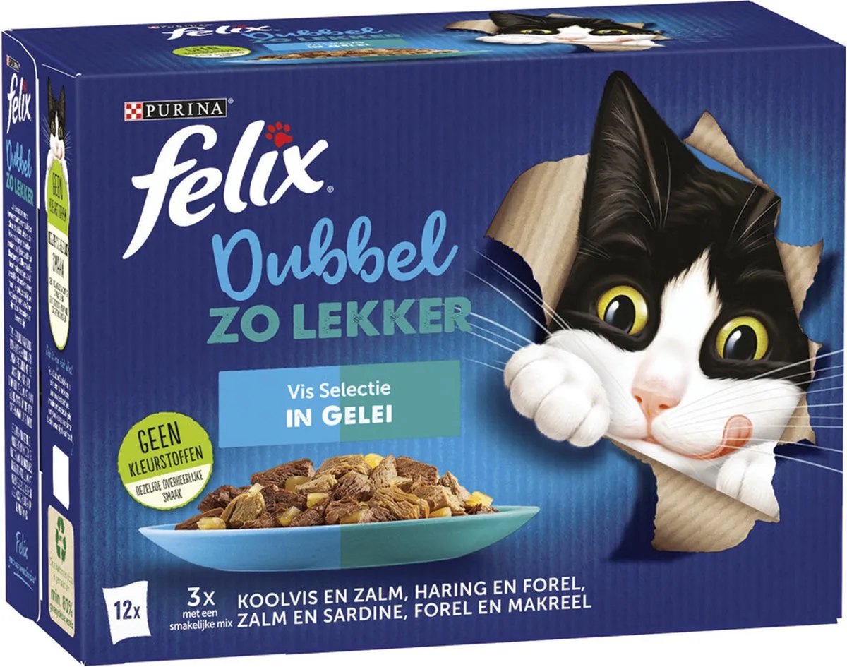 Dubbel Zo Lekker - Vis Selectie - 24 x 85 gram - Kattenvoer van Felix – productfoto