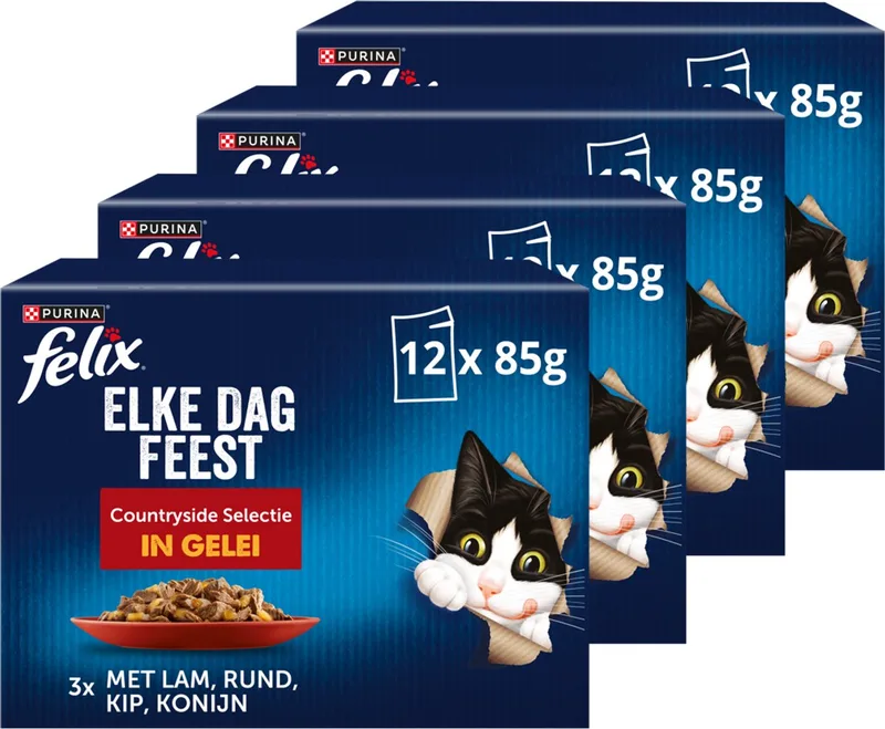 Elke Dag Feest in Gelei Countryside Selection - Kattenvoer Natvoer - Lam Kip Rund & Konijn - 48 x 85 g von Felix – Produktfoto