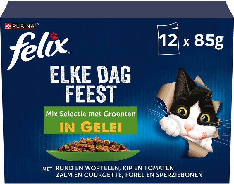 Elke Dag Feest in Gelei - Kattenvoer Natvoer - Groente Selectie - 48 x 85 g von Felix – Produktfoto