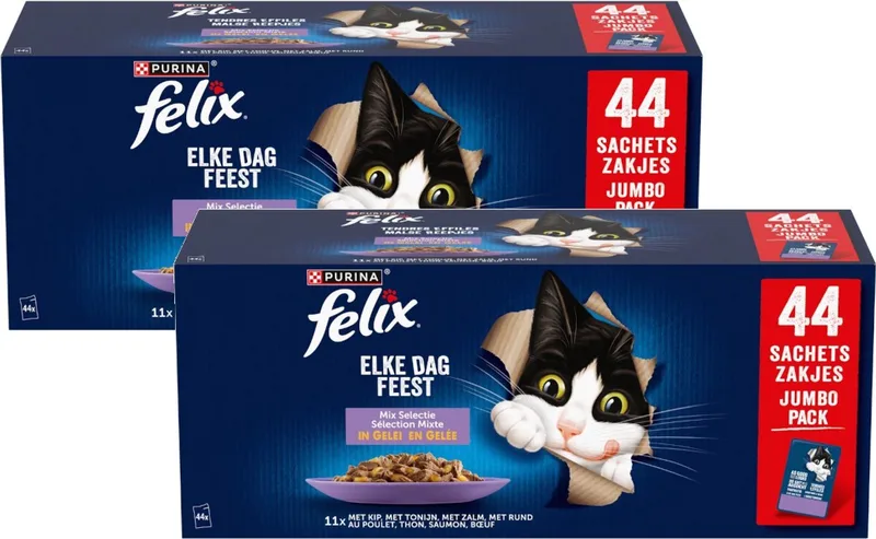 Elke Dag Feest Mix Selectie In Gelei Jumbo Pack - Multipack - Katten Natvoer - 7480g (2x44x85g) von Felix – Produktfoto